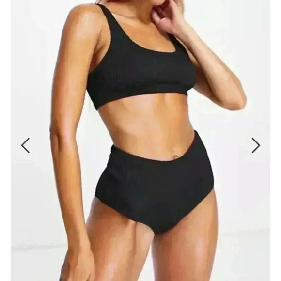 Ribbed Bikini Top by Monki Color: Black size XL Scoop Neck - Picture 2 of 8